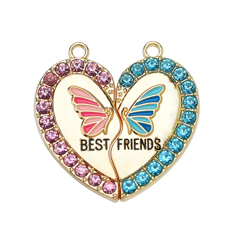 Sweet Heart Rainbow Butterfly Best Friend Charms for DIY Necklace Jewelry Making
