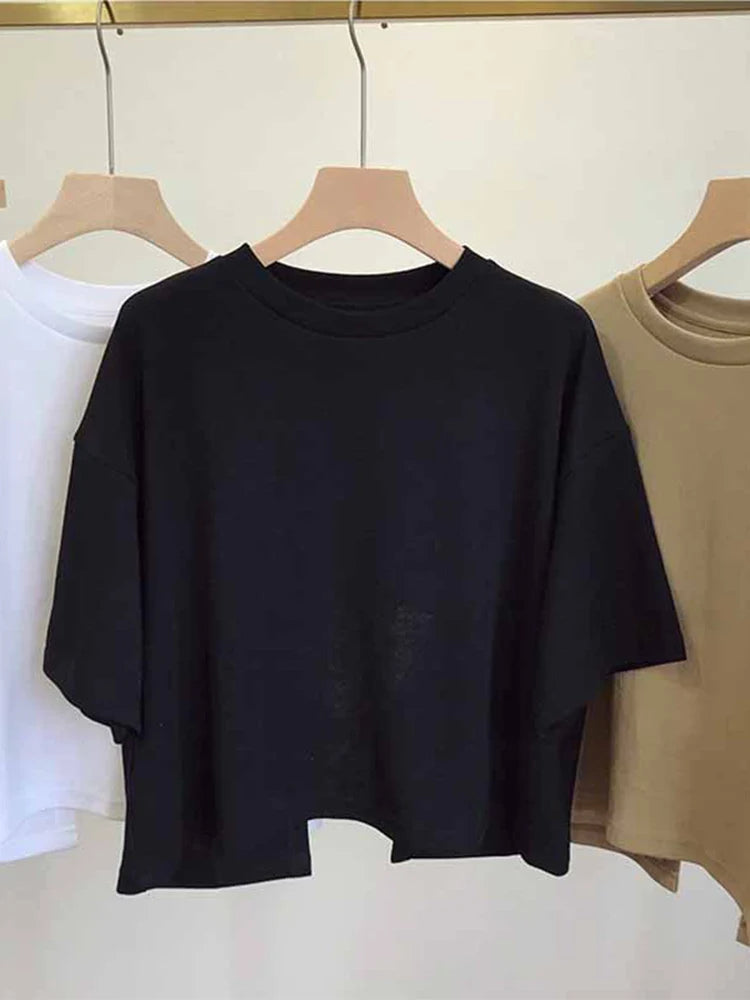Korean Summer Backless Crop Top Loose Round Neck Sweet
