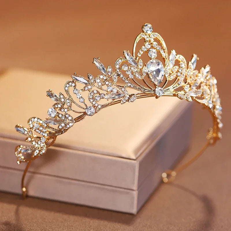 Elegant Gold Crystal Bridal Crown for Women - Trendy Wedding and Birthday Tiara
