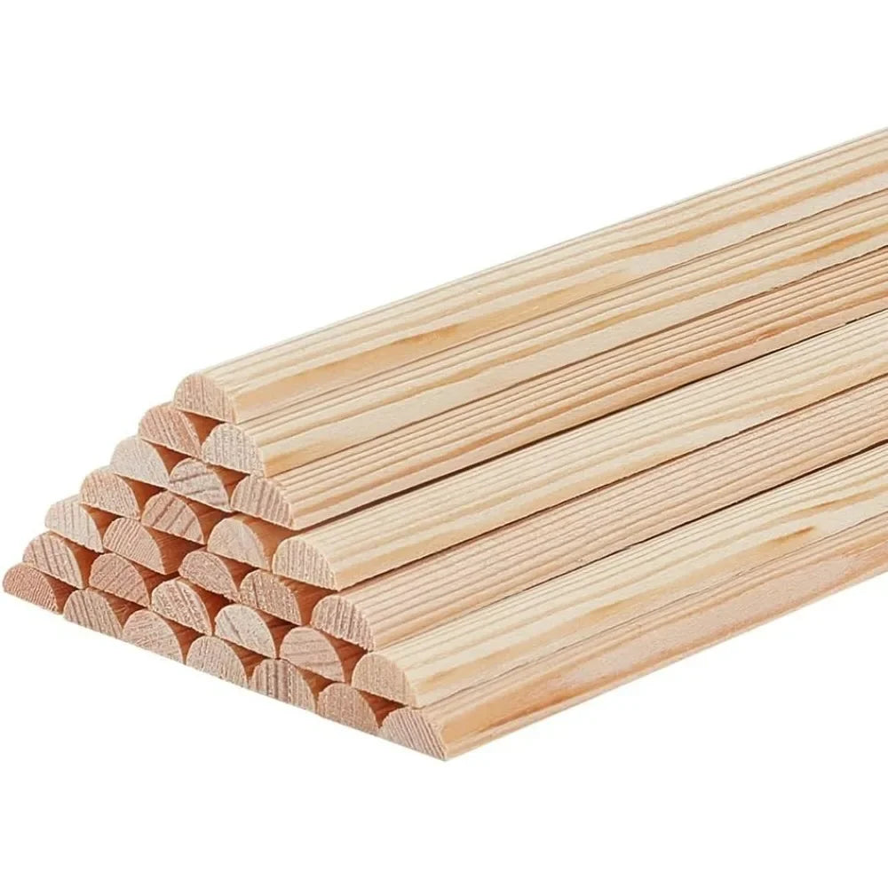Natural Half Round Wood Sticks 30 Pack - Unfinished 11.8 Inch Wooden Dowels for Crafting and DIY Projects