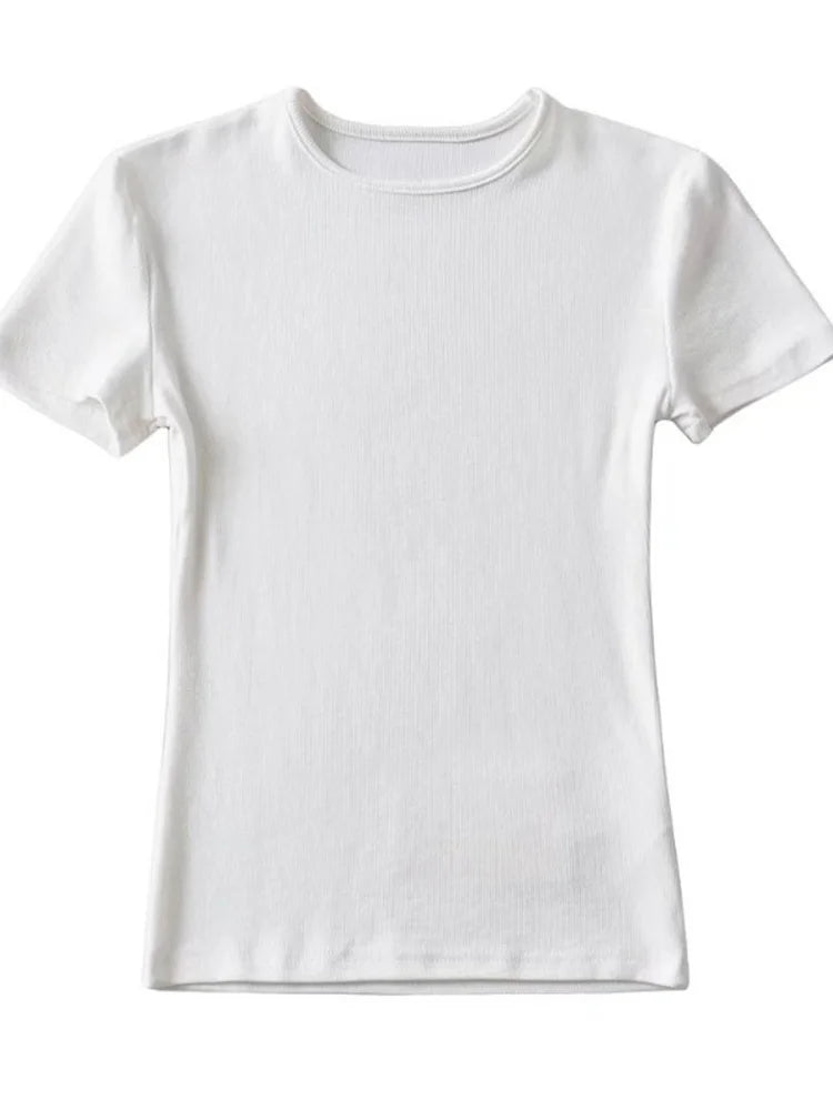 Slim Cotton Blend Cropped Tee For Women O Neck Summer