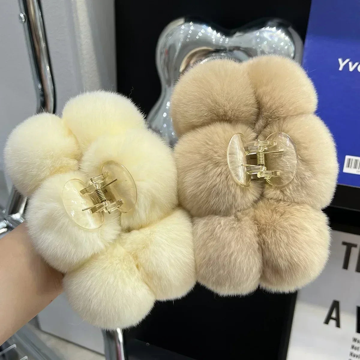 Korean Fashion Furry Hair Claw Clips For Women Set