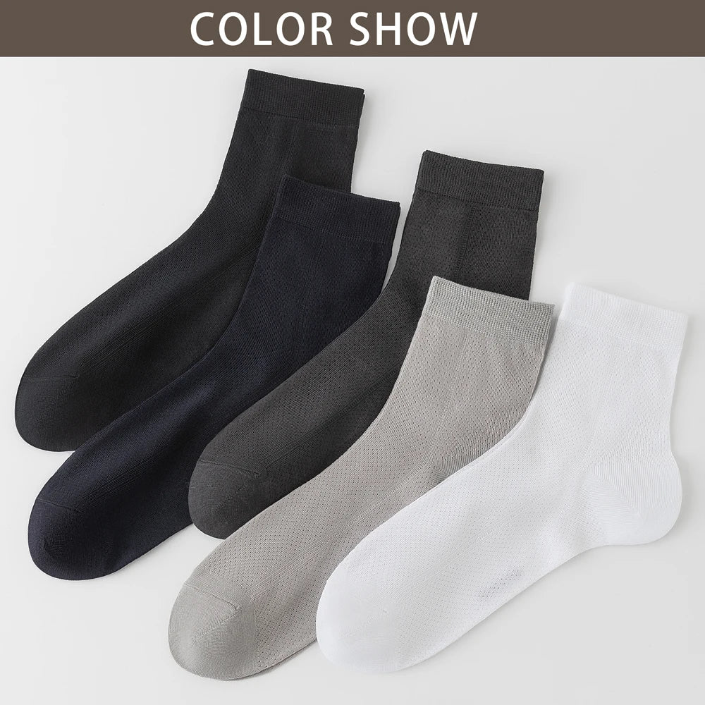 5 Pairs Breathable Business Mid Calf Ice Silk Cotton Socks