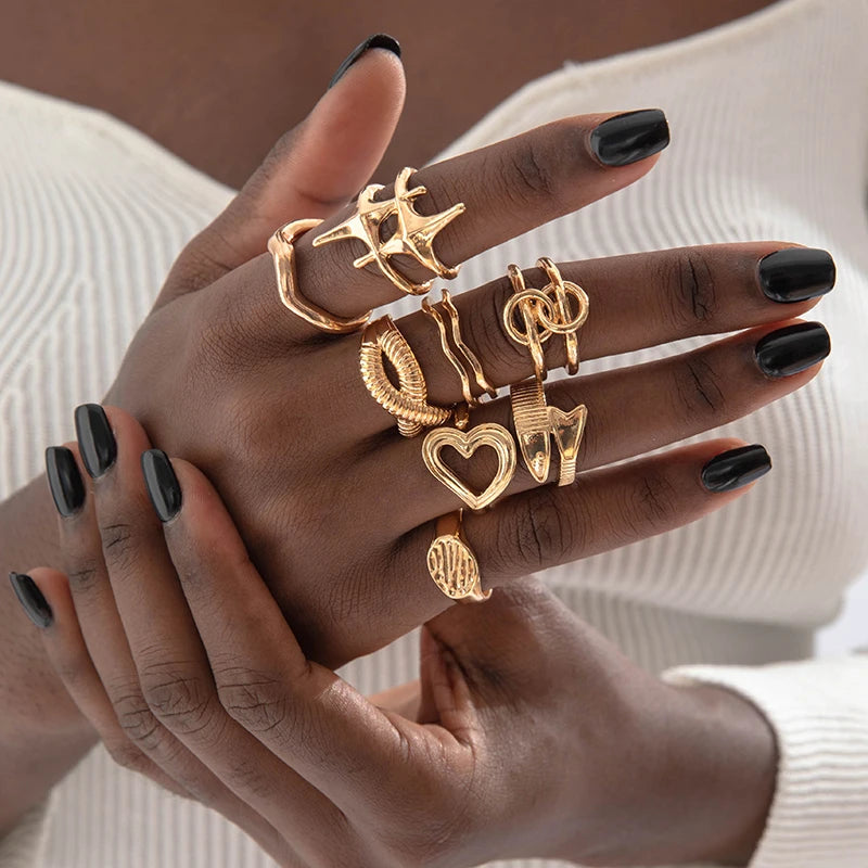 Tocona 2024 Vintage Gold Geometric Adjustable Rings Set for Women Fashion Jewelry Gifts