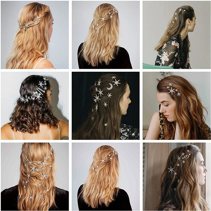 Vintage Moon Star Rhinestone Hairpin for Women Bridal Wedding Accessories