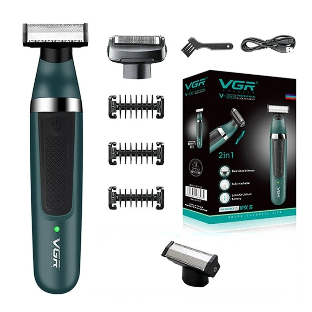 VGR Razor Professional Shaving Machine Electric Shaver Waterproof Beard Trimmer Razor 2 In 1 Hair Trimmer Shaver for Men V-393 with box add 1 head