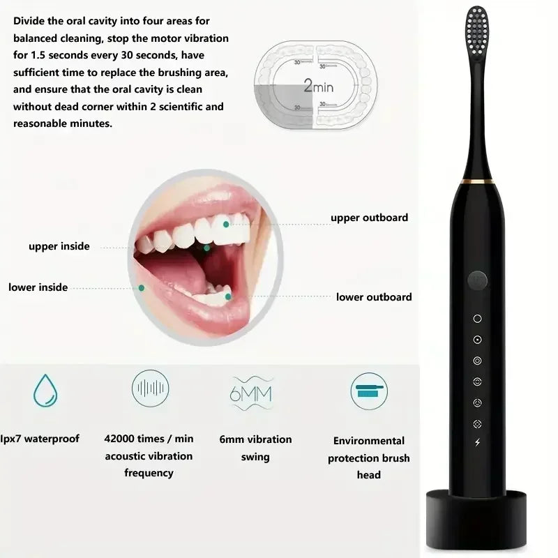 Electric Ultrasonic Toothbrush Six Speed Mode USB Charging Set