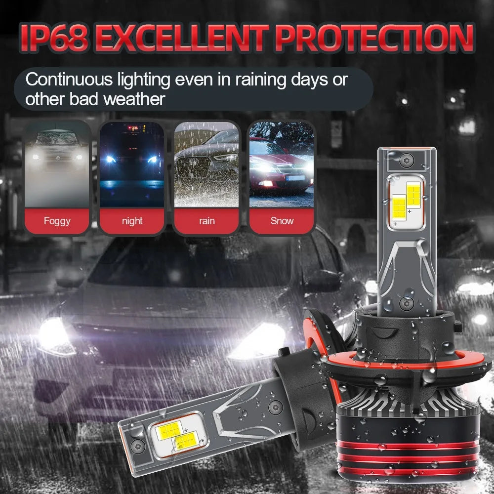 H13 9008 LED Car Headlight Bulbs 200W 6000K Ultra-Bright Hi-Lo Beam With Copper Heat Tube Canbus Compatible