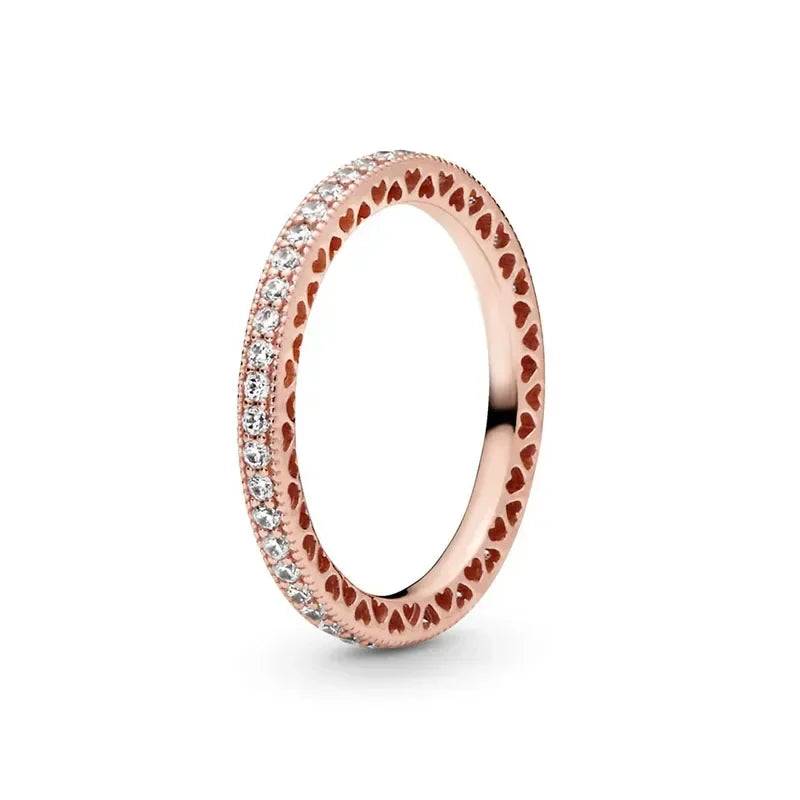 Elegant 925 Sterling Silver Rose Gold Zircon Crown Ring for Women Orange