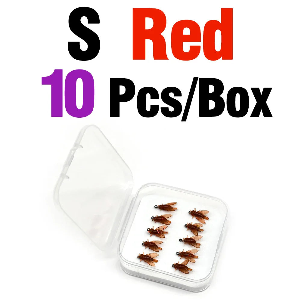 MNFT Mini Bionic Fly Fishing Bait Fly Hook Soft Bait Gear S Red 10Pcs
