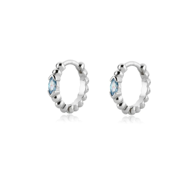 Elegant Water Lake Blue Zircon Hoop Earrings for Women Minimalist Circle Dangle Jewelry Accessories