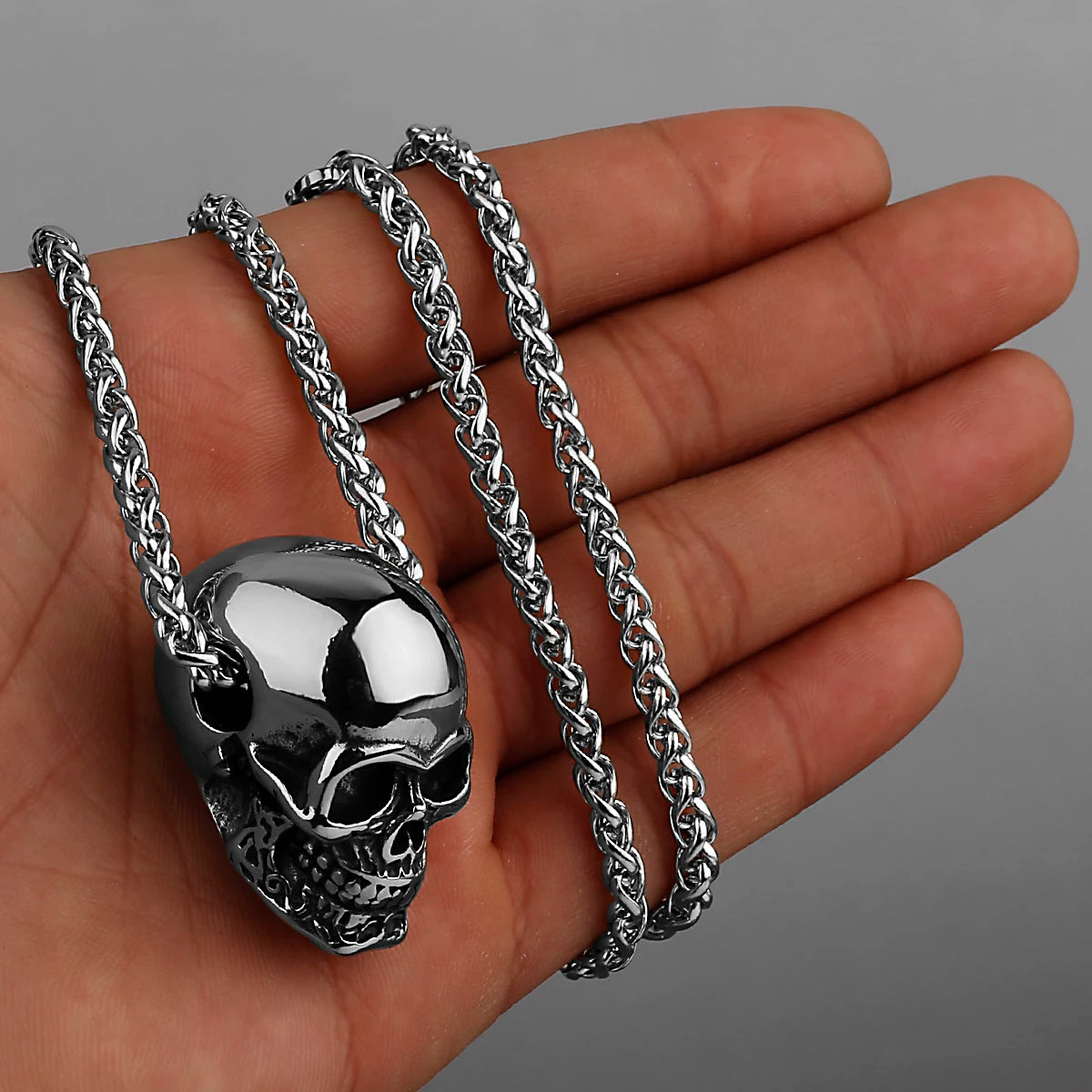 Retro Gothic Skull Pendant Necklace for Men - Bold Titanium Stainless Steel Biker Jewelry