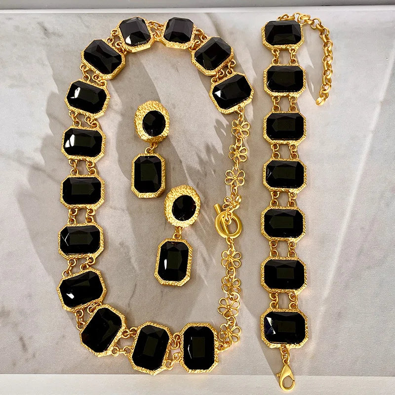 Vintage Inspired Geometric Black Metal Jewelry Set for Women