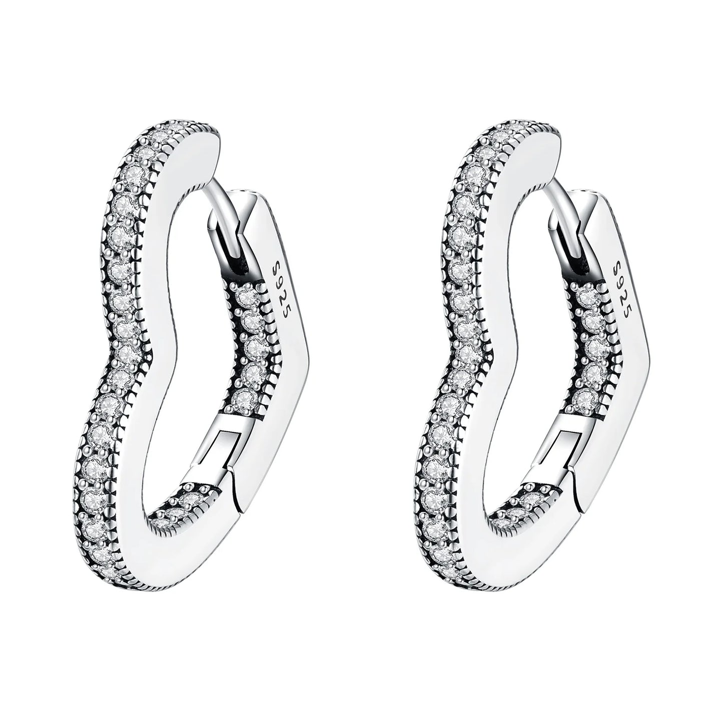 Sterling Silver Heart Zircon Hoop Earrings for Women