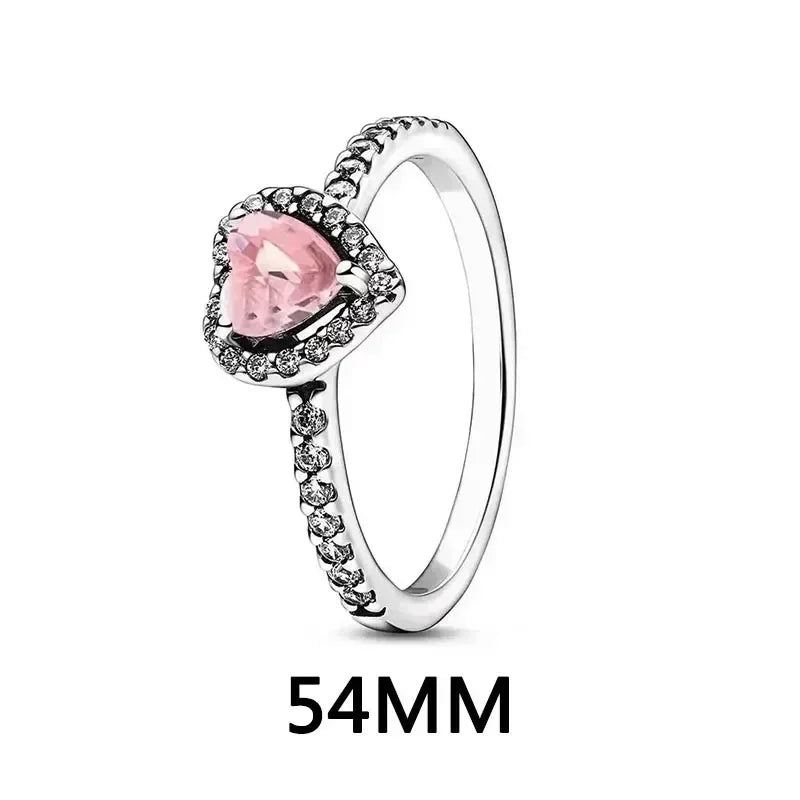 New 925 Sterling Silver Heart Shaped Earrings Rings Necklaces Pink Red Rainbow Luxury Set Sparkling Charm Jewelry Gifts 54MM3