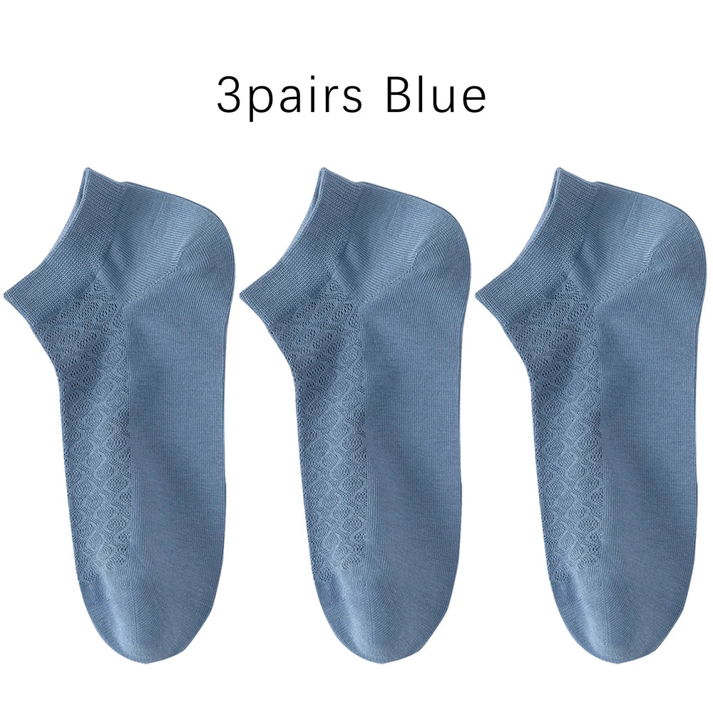 Men Cotton Ankle Socks 3 Pairs Breathable Mesh Lightweight
