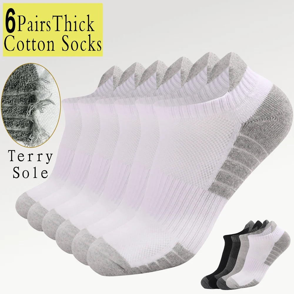 6 Pairs Unisex Cushioned Terry Crew Socks Anti Slip