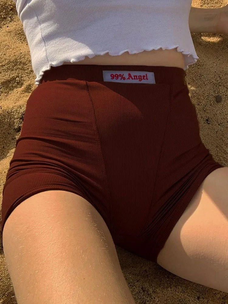 Summer White Letter Embroidered Biker Shorts Women Casual