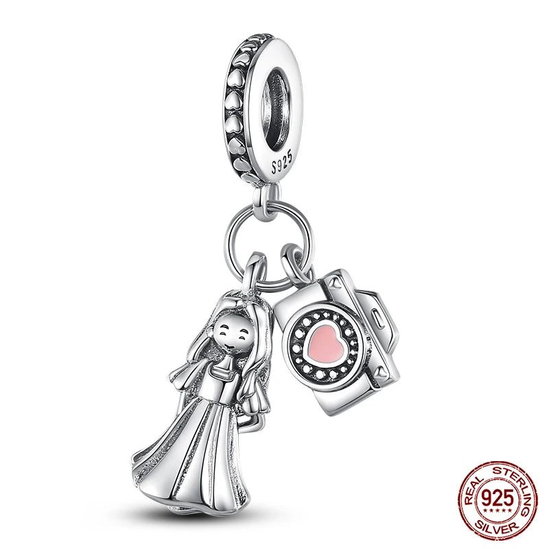 Sterling Silver Camera Coffee Cup Charm Beads for Qikaola Bracelet Jewelry DIY