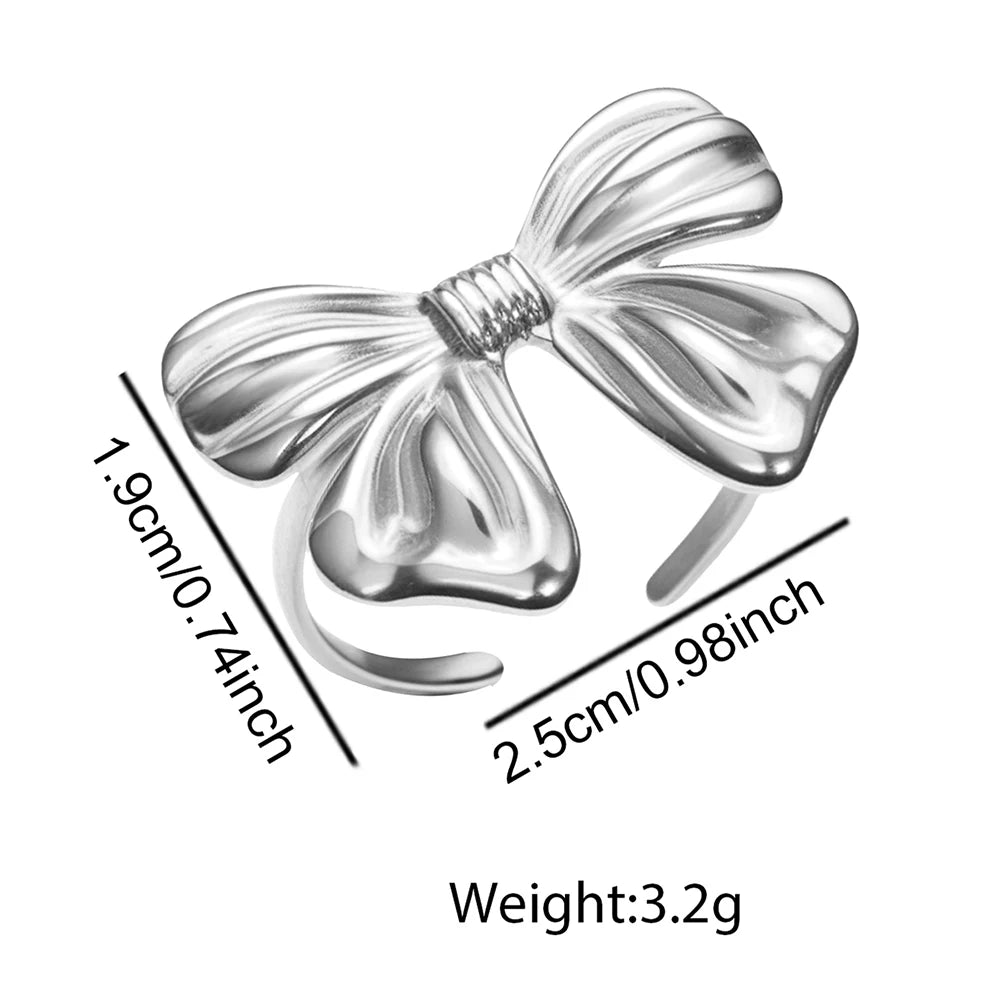 Elegant 18K Gold Plated Bow Ring for Women Stainless Steel Jewelry Gift