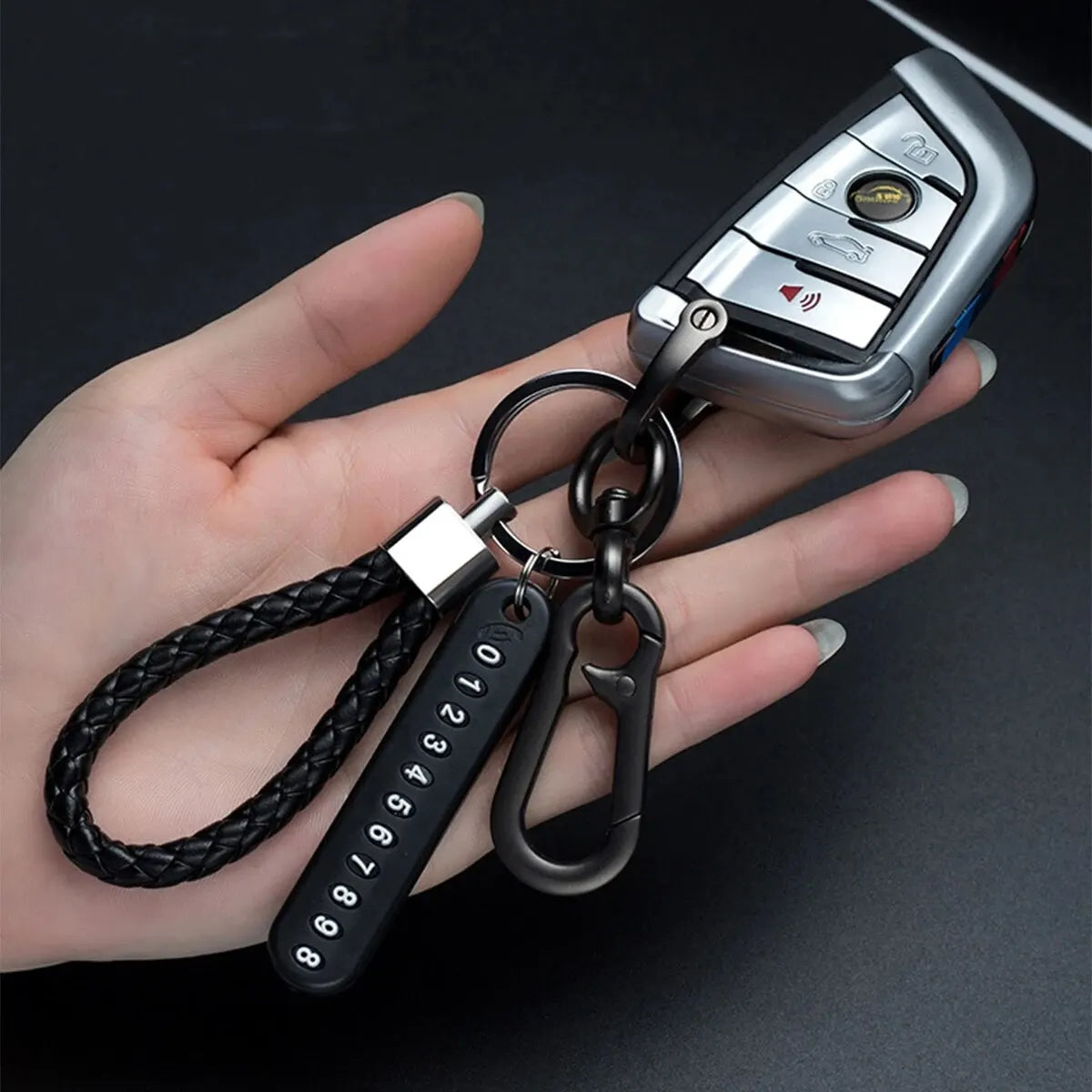 Trendy Men's Woven Leather Keychain with Anti-Lost Pendant