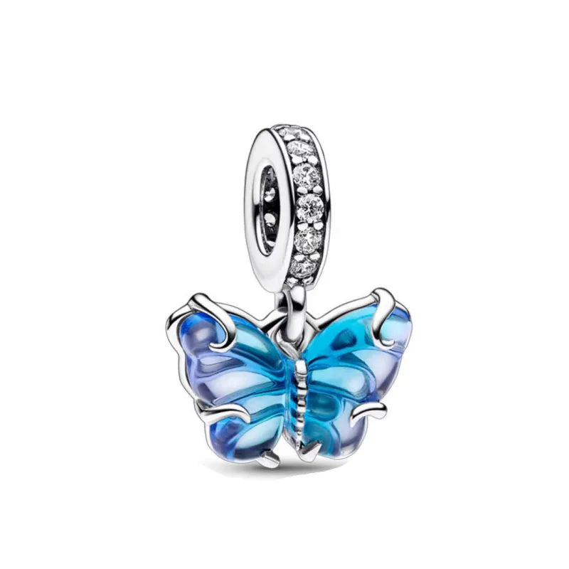 European Mother's Day Love Heart Spring Blue Pendant Bead Charm Jewelry for Women