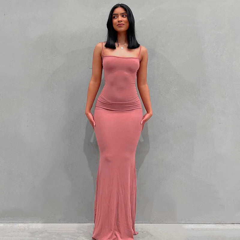 2024 Summer Dresses For Women Sexy Black Spaghetti Strap Maxi Pink-Sleeveless