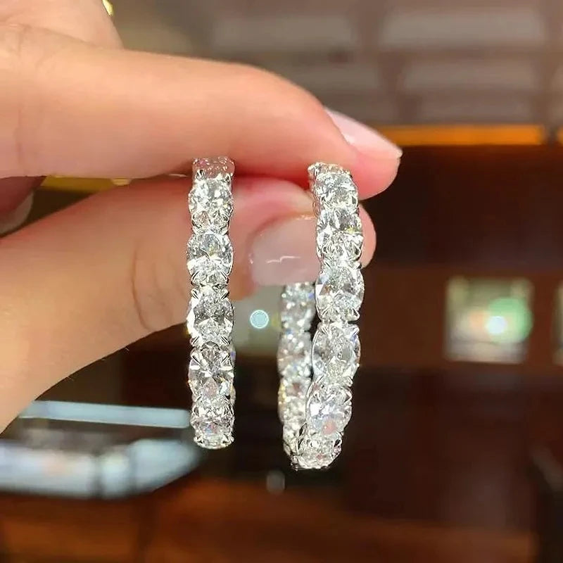 Huitan Elegant Cubic Zirconia Hoop Earrings for Women Luxurious Statement Jewelry