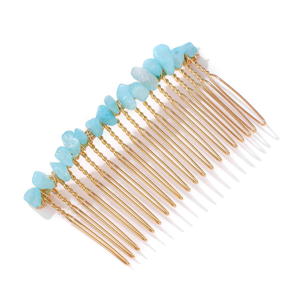 Crystal Bliss Hair Combs - Healing Quartz Stone Hair Accessories for Weddings & Special Occasions Amazonite