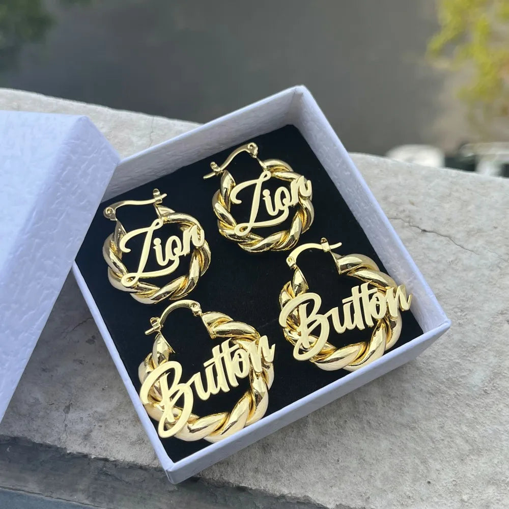 Duoying Personalized Name Hoop Earrings for Kids 25mm Mini Twist Letter Jewelry Gift