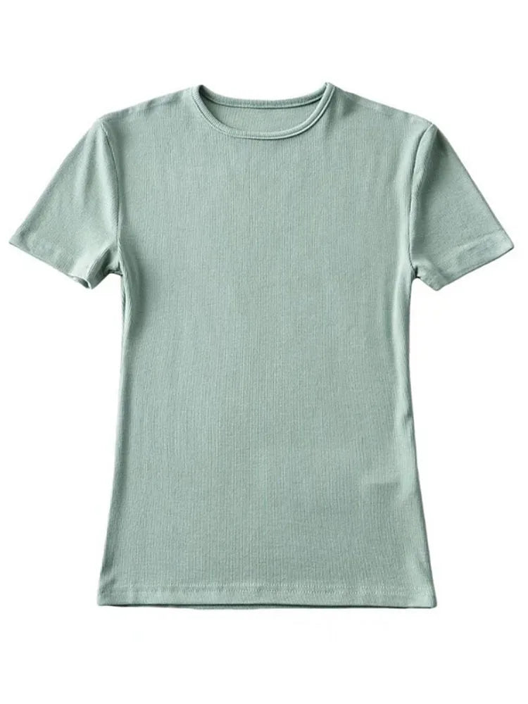 Slim Cotton Blend Cropped Tee For Women O Neck Summer