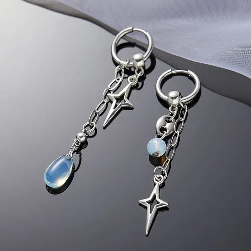 Gothic Fashion Rock Punk Cross Star Drop Long Earrings Y2K