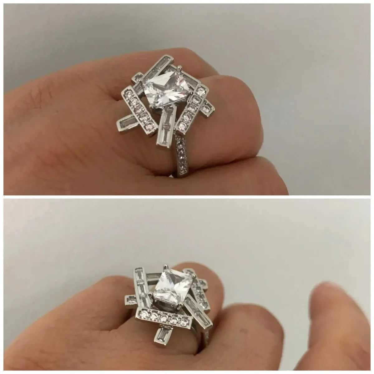 Huitan Irregular Shaped Women's Ring with Sparkling Cubic Zirconia for Hip Hop Party Fashion Accessories