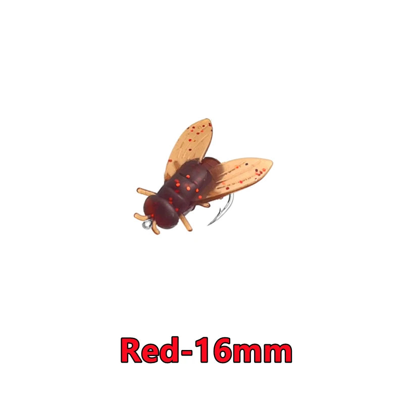 New 50-10PCS Mini Bionic Fly Fishing Bait For Salmon Trout Red-16mm