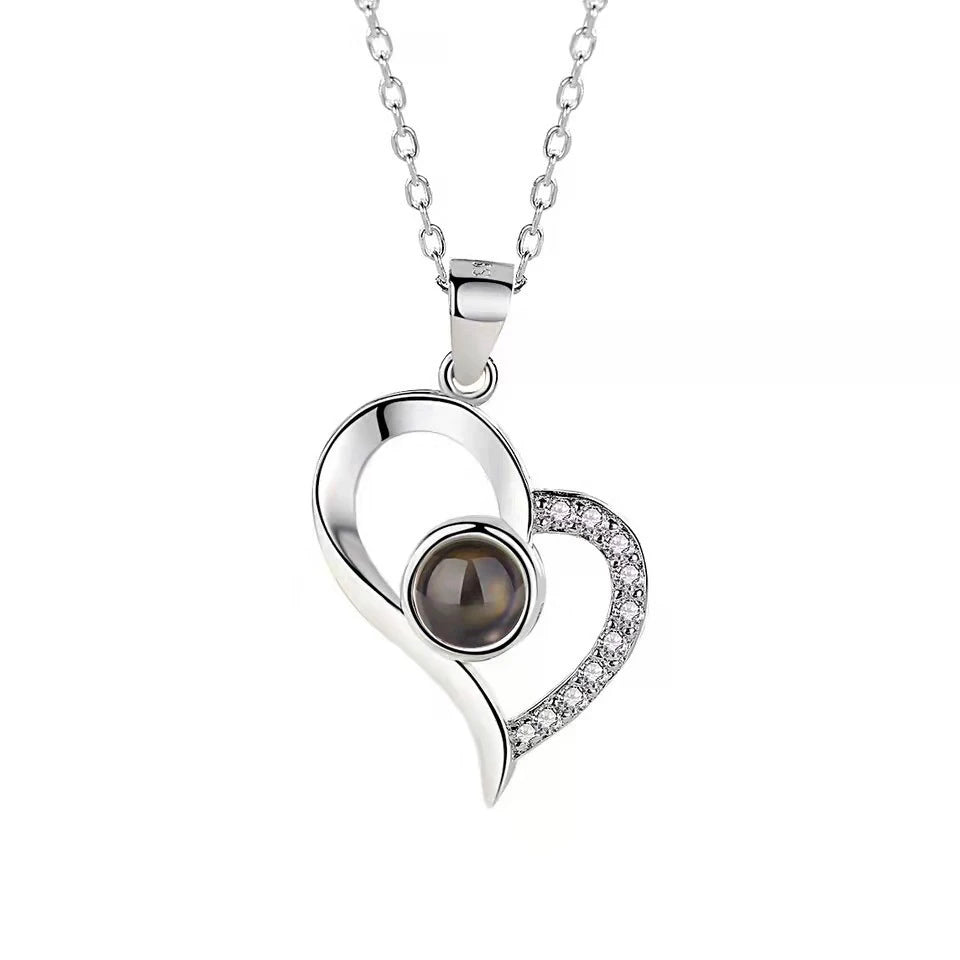 Custom Photo Projection Necklace Copper Pendant with Titanium Steel Chain for Women Silvery-01 45cm
