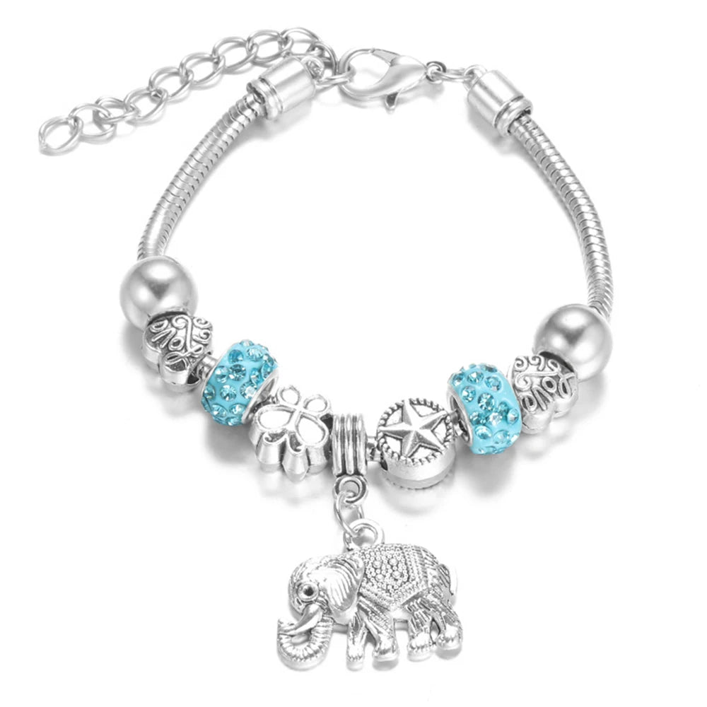 Elegant Heart Lock Charm Beaded Bangle Adjustable Snake Chain Bracelet for Women