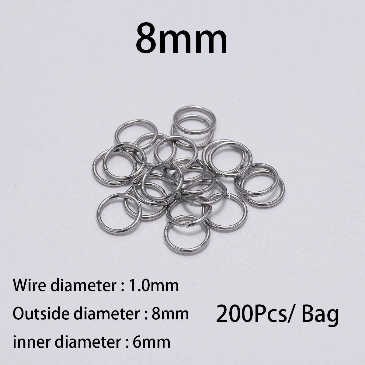 Stainless Steel Jump Rings Open Loops for DIY Jewelry Making 30 to 200 Pieces 1.0 x 8mm 200pcs