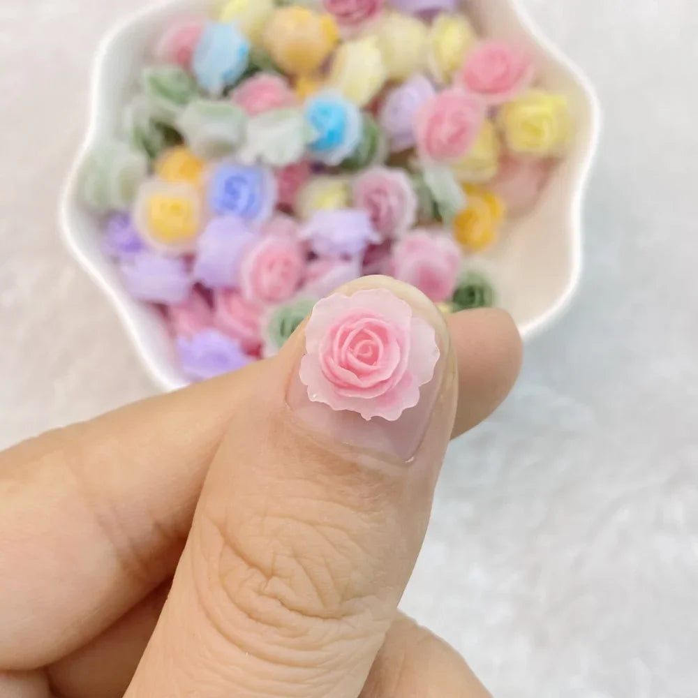 Vibrant 3D Kawaii Flower Nail Art Charms Set - 50 Piece Resin Manicure Decoration Kit