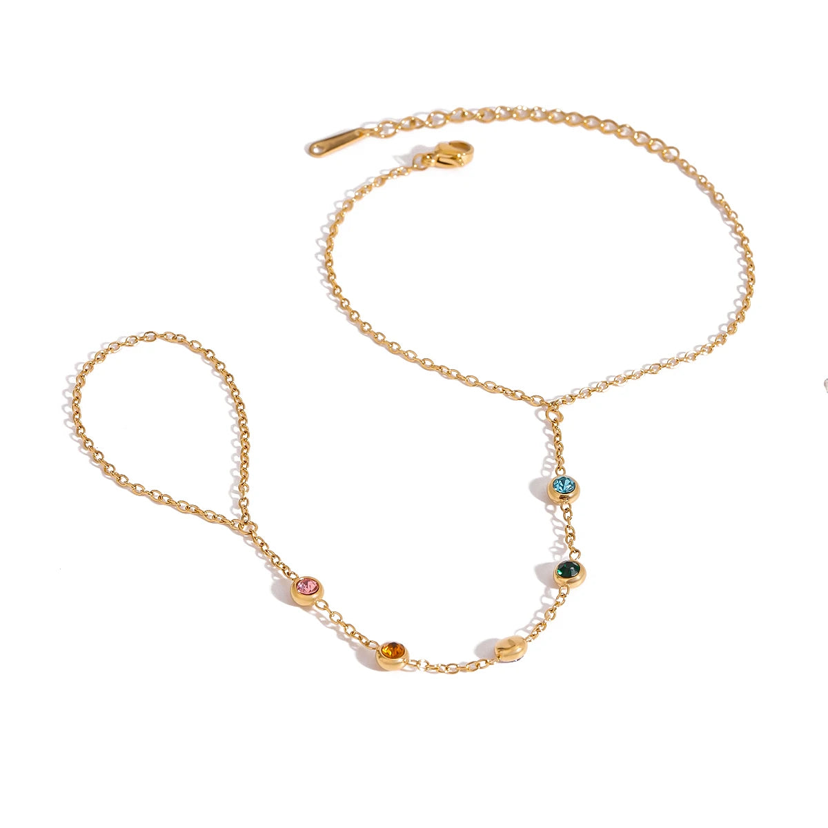 Youthway 18K Gold Plated Zircon Finger Chain Bracelet for Women - Waterproof Stainless Steel Fashion Jewelry 2024