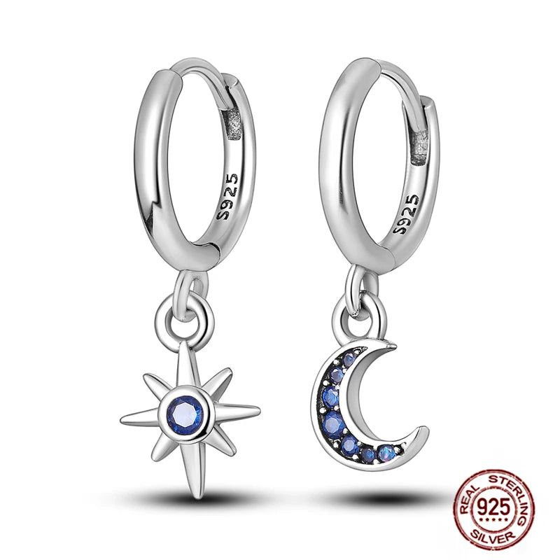 Blue Zircon 925 Sterling Silver Hoop Earrings Star Moon Butterfly Jewelry LTE022