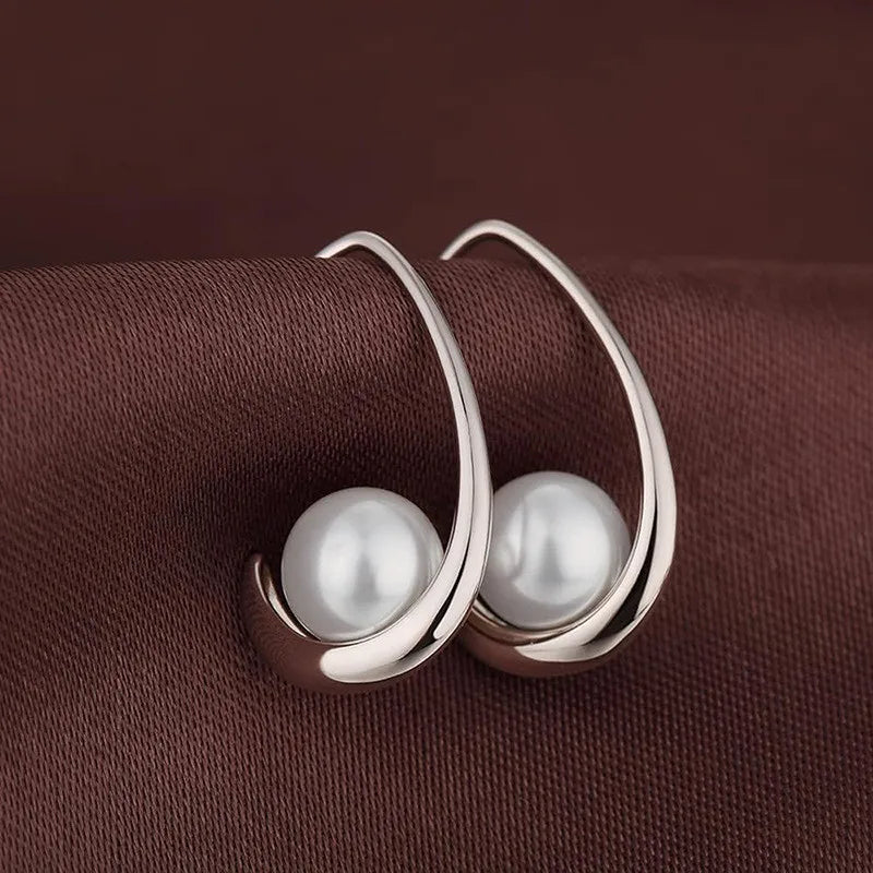 Elegant 925 Sterling Silver Pearl Drop Earrings for Women Versatile Fashion Jewelry 65754