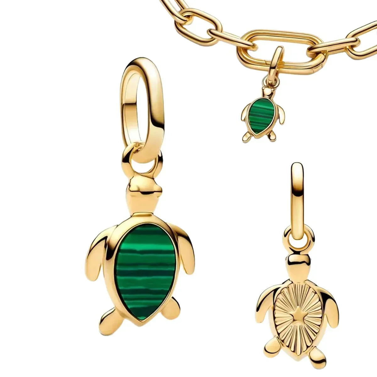 Green Series Sterling Silver Lucky Four Leaf Clover Charms with Zircon Beach Beads for Bracelets and Necklaces