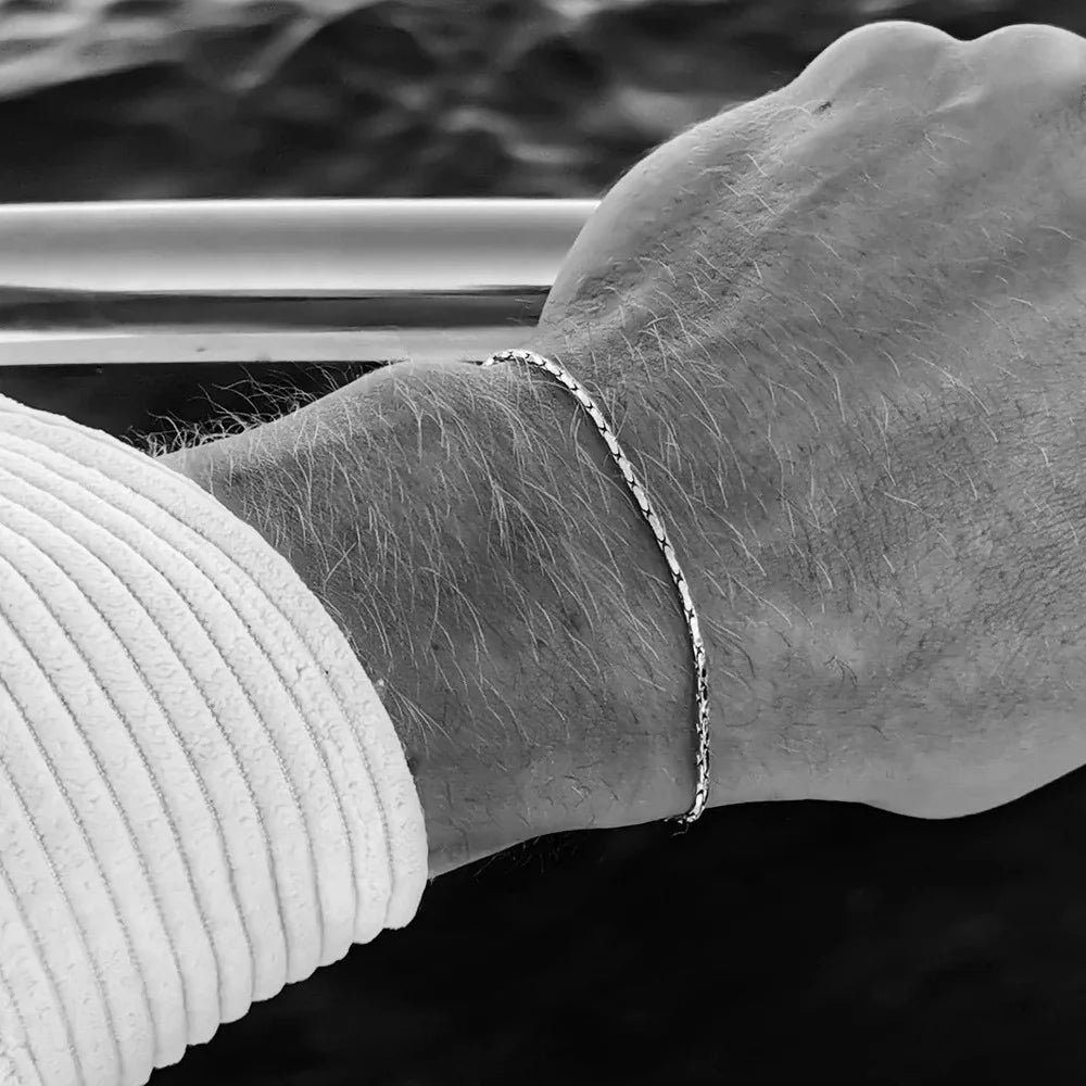 Men's Gold-Tone Stainless Steel Hammer Chain Bracelet Trendy Square Link Design