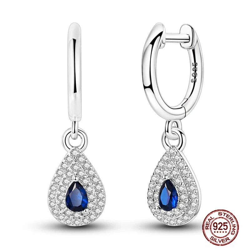 Blue Zircon 925 Sterling Silver Hoop Earrings Star Moon Butterfly Jewelry LTE410