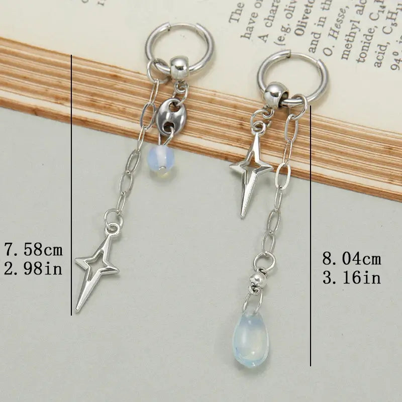 Gothic Fashion Rock Punk Cross Star Drop Long Earrings Y2K