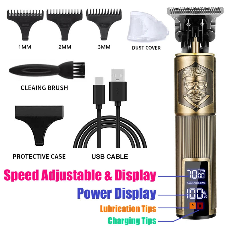 Vintage T9 Hair Clippers for Men Electric Beard Trimmer Kit with Long Battery Life