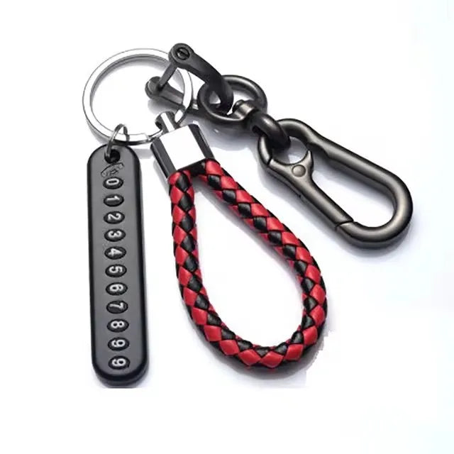 Trendy Keychain Pendant DIY Mobile Phone Number Plate with Woven Leather Rope Anti Lost Car Key Accessory for Men Style 3