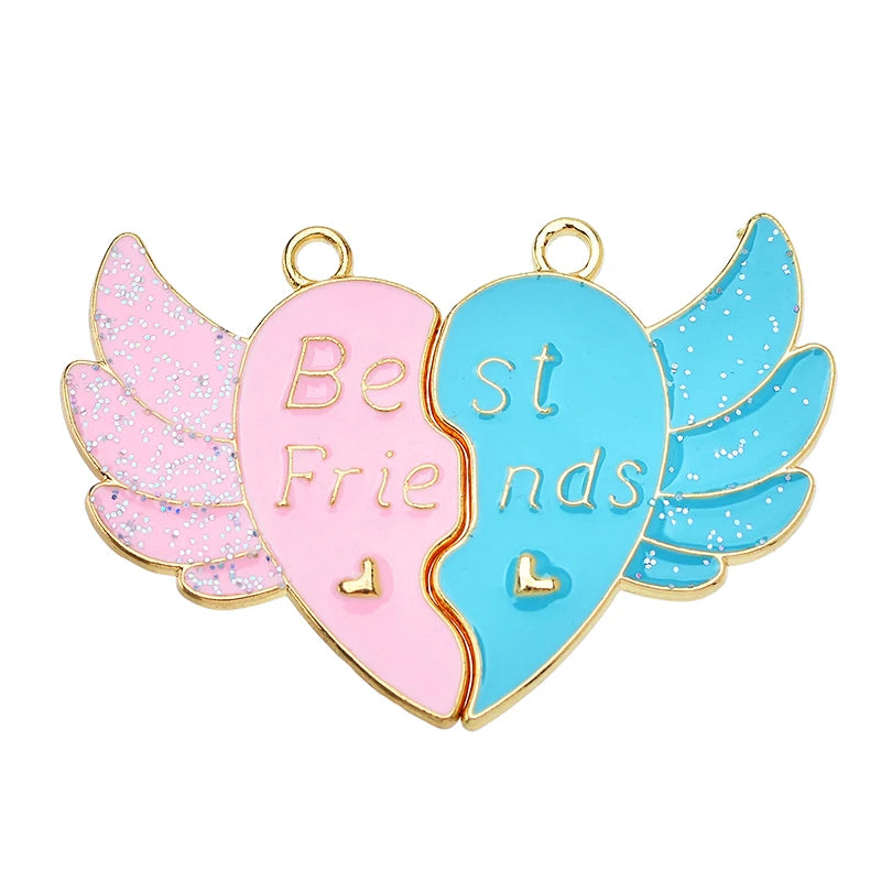 Sweet Heart Rainbow Butterfly Best Friend Charms for DIY Necklace Jewelry Making