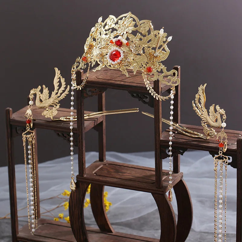 Elegant Women's Hanfu Hair Combs Set for Traditional Chinese Weddings - Bridal Headdress and Jewelry Pins