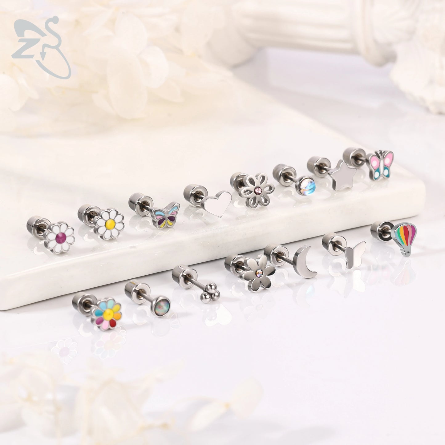 Charming Stainless Steel Flower Butterfly Stud Earrings for Children and Women